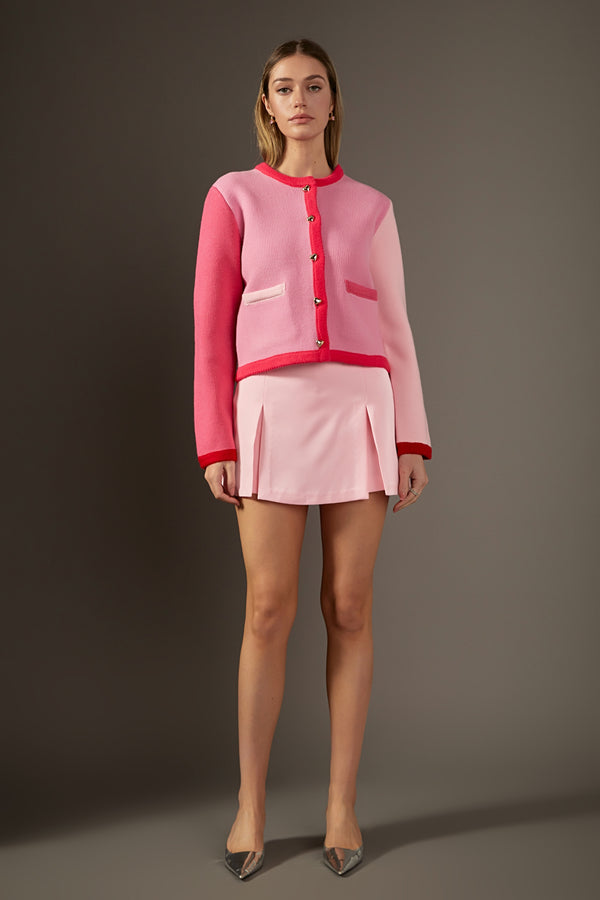 english factory Pink Color Block Sweater Cardigan PINK MULTI