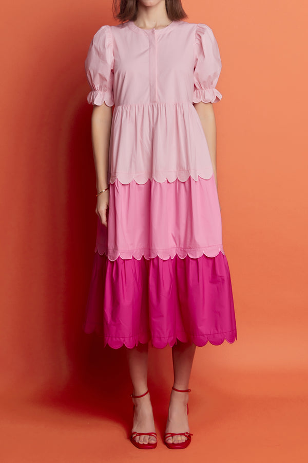 English Factory Pink Colorblock Scallop Dress PINK MULTI