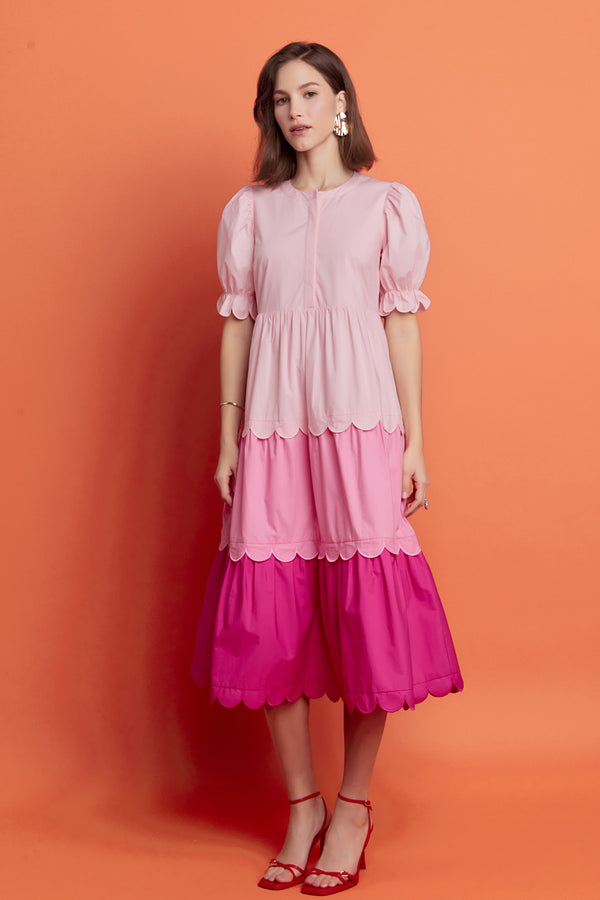 English Factory Pink Colorblock Scallop Dress PINK MULTI