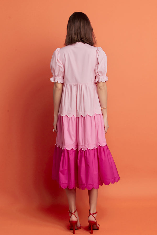 English Factory Pink Colorblock Scallop Dress PINK MULTI