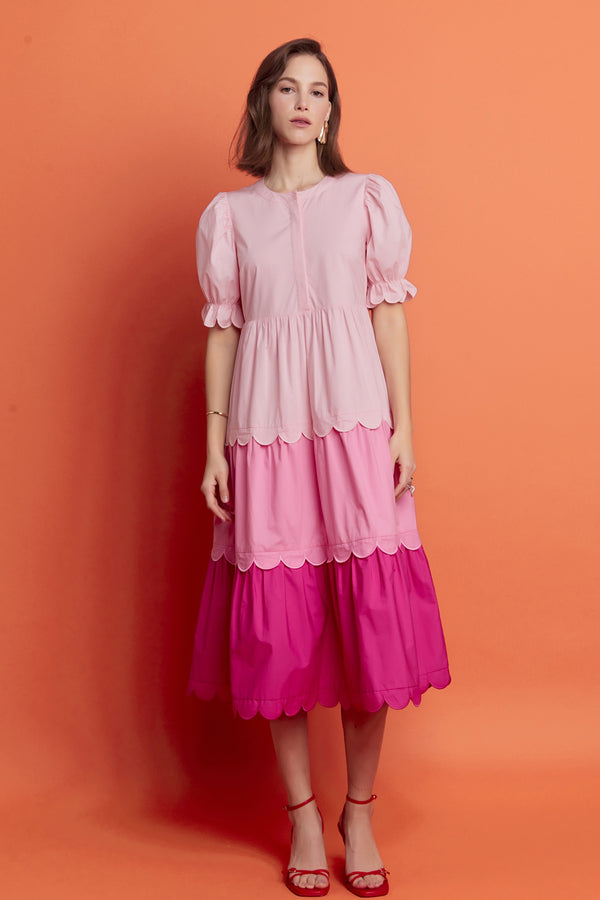 english factory Pink Colorblock Scallop Dress PINK MULTI