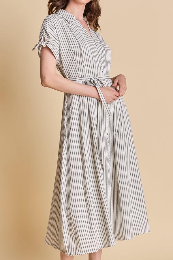 English Factory Pinstripe Polished Shirt Dress WHITE/BLACK