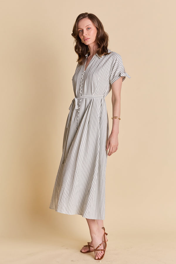 English Factory Pinstripe Polished Shirt Dress WHITE/BLACK