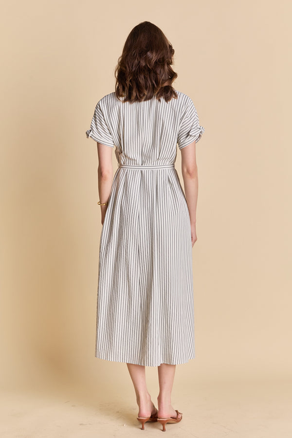 English Factory Pinstripe Polished Shirt Dress WHITE/BLACK