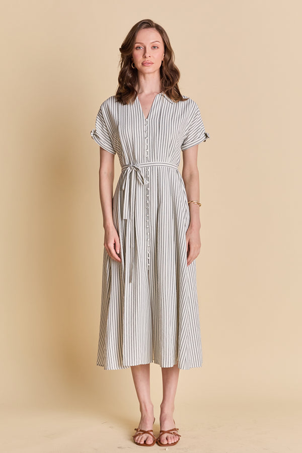 english factory Pinstripe Polished Shirt Dress WHITE/BLACK