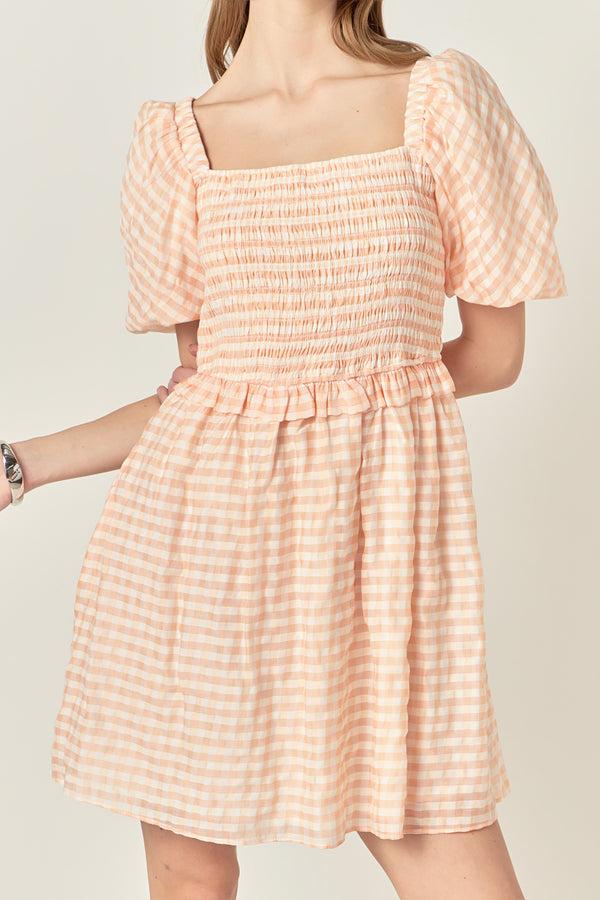English Factory Plaid Smocked Mini Dress WHITE/CORAL