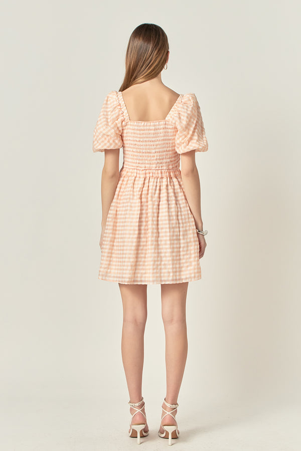 English Factory Plaid Smocked Mini Dress WHITE/CORAL