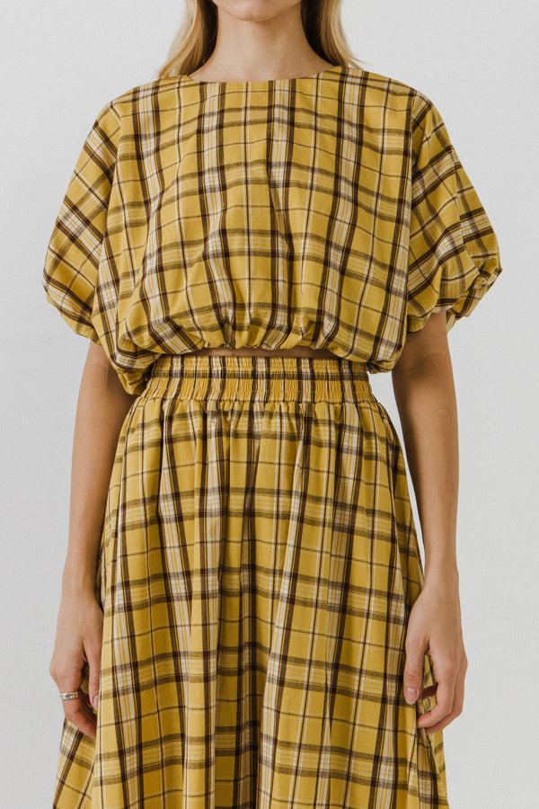 English Factory Plaid Voluminous Cropped Top YELLOW MULTI