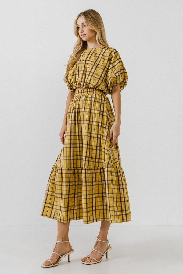 English Factory Plaid Voluminous Cropped Top YELLOW MULTI