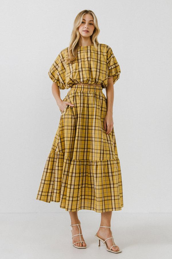 english factory Plaid Voluminous Cropped Top YELLOW MULTI
