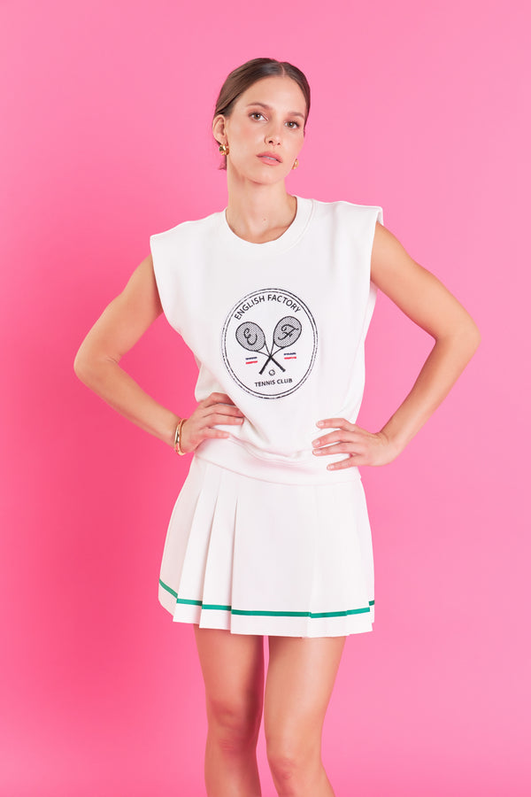 english factory Pleated Contrast Mid Rise Skorts WHITE