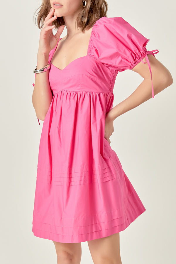 English Factory Pleated Detail Puff Sleeve Mini Dress PINK