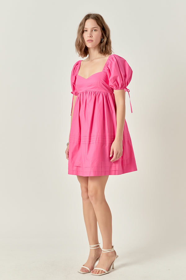 English Factory Pleated Detail Puff Sleeve Mini Dress PINK