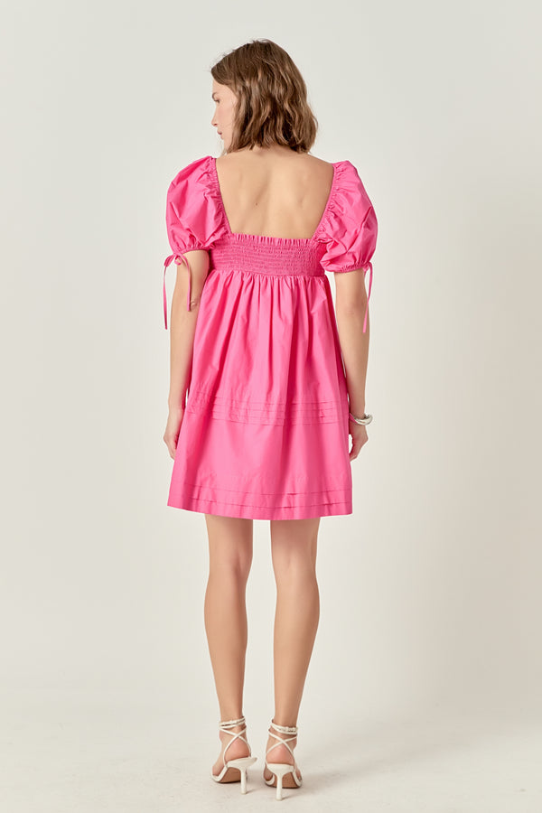 English Factory Pleated Detail Puff Sleeve Mini Dress PINK
