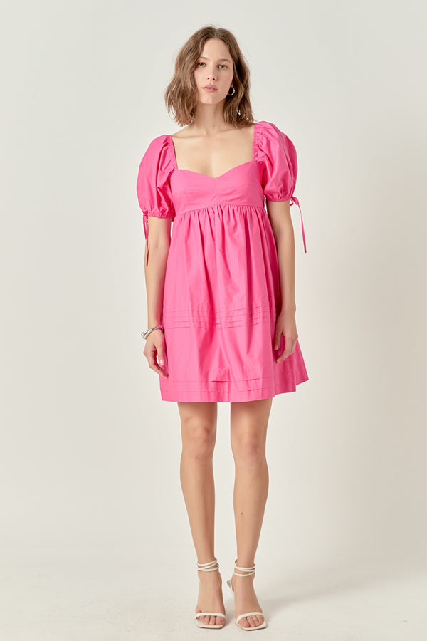 english factory Pleated Detail Puff Sleeve Mini Dress PINK
