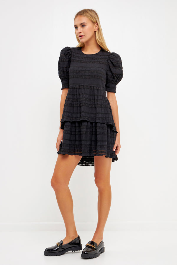 English Factory Pleated Fabric High-Low Dress BLACK