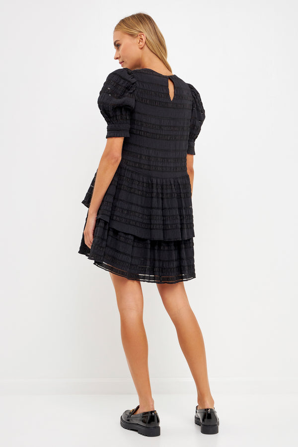 English Factory Pleated Fabric High-Low Dress BLACK