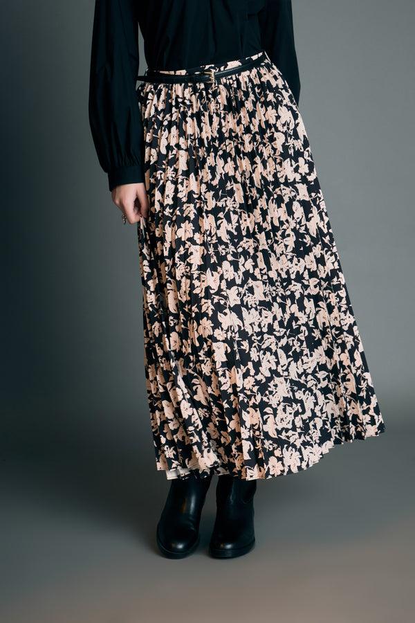 English Factory Pleated Print Midi Skirt BLACK MULTI