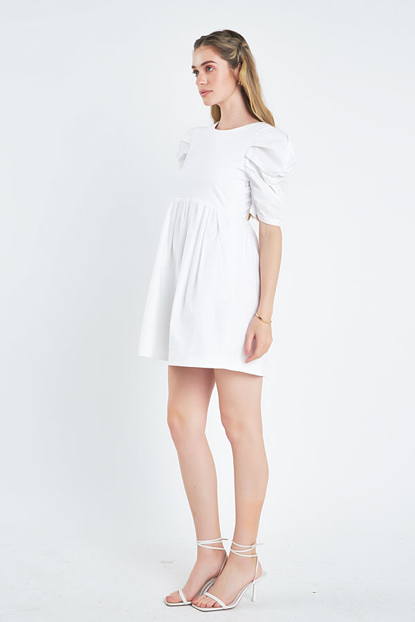 English Factory Pleated Puff Sleeve Mini Dress WHITE