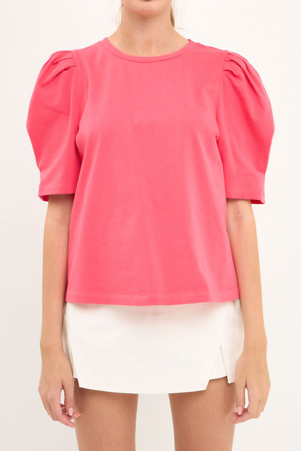 English Factory Pleated Puff Sleeve T-Shirt FUCHSIA