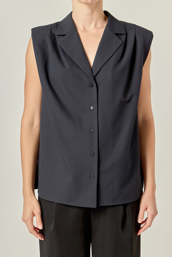 English Factory Pleated Shoulder Sleeveless Shirt NAVY