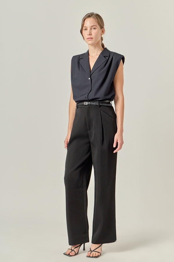 English Factory Pleated Shoulder Sleeveless Shirt NAVY