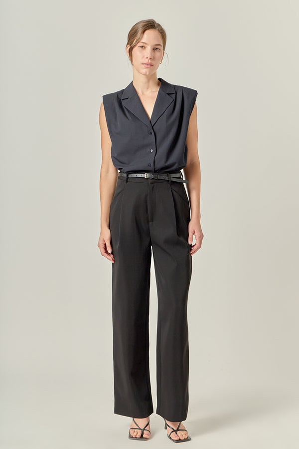 english factory Pleated Shoulder Sleeveless Shirt NAVY