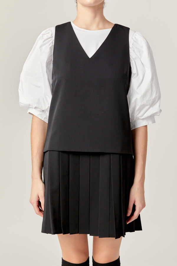 English Factory Pleated Sleeveless Mini Dress BLACK