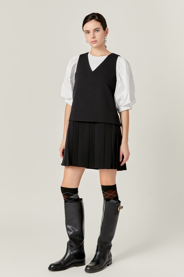 English Factory Pleated Sleeveless Mini Dress BLACK