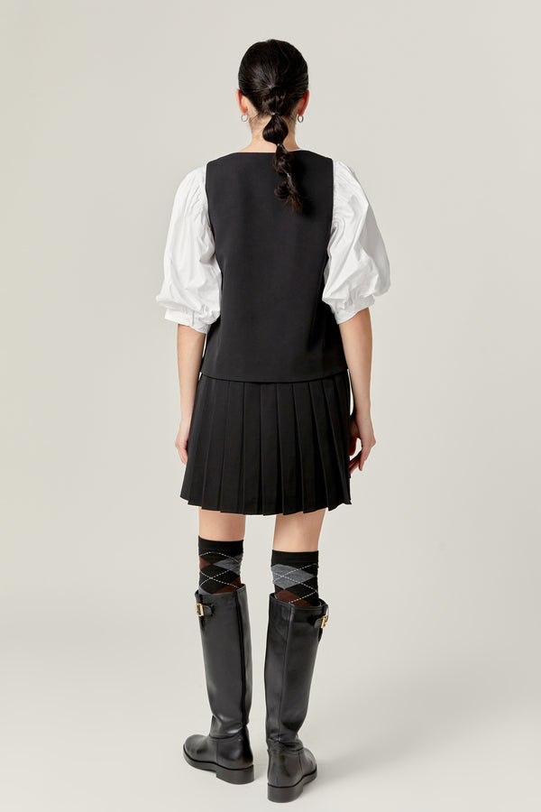 English Factory Pleated Sleeveless Mini Dress BLACK