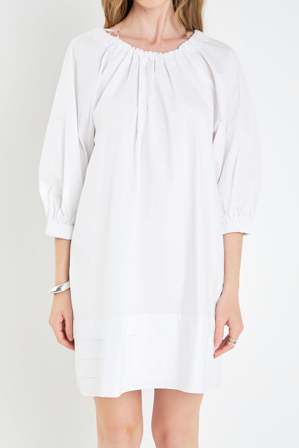 English Factory Pleats Detail Boxy Mini Dress WHITE