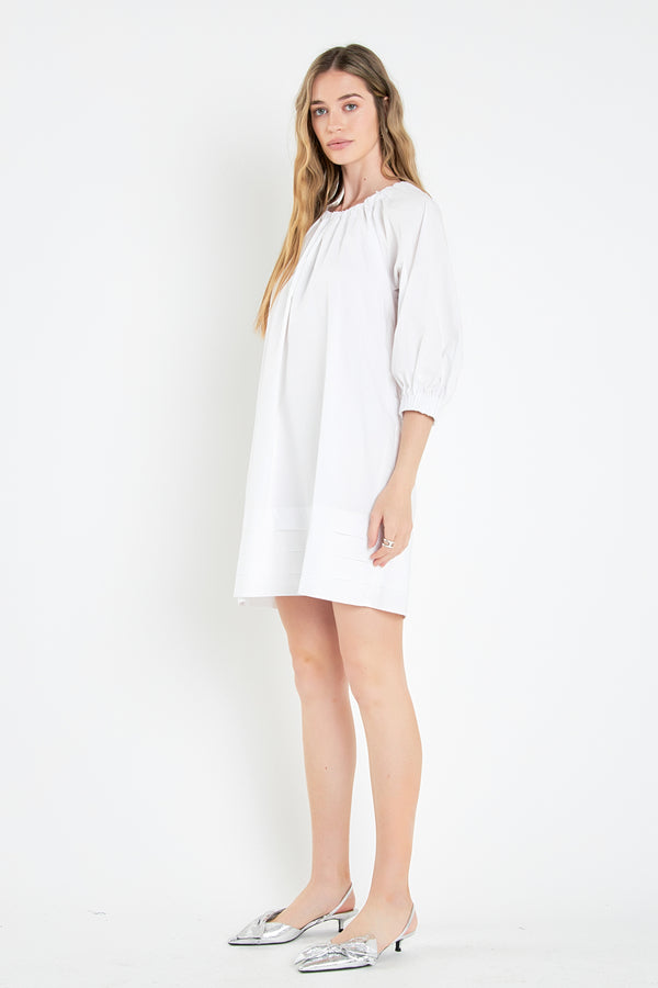 English Factory Pleats Detail Boxy Mini Dress WHITE