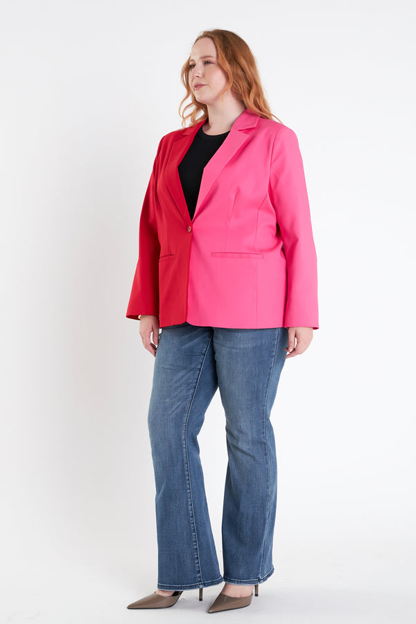 English Factory Plus Size Color Block Blazer RED FUCHSIA