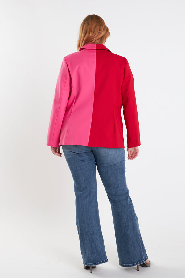 English Factory Plus Size Color Block Blazer RED FUCHSIA