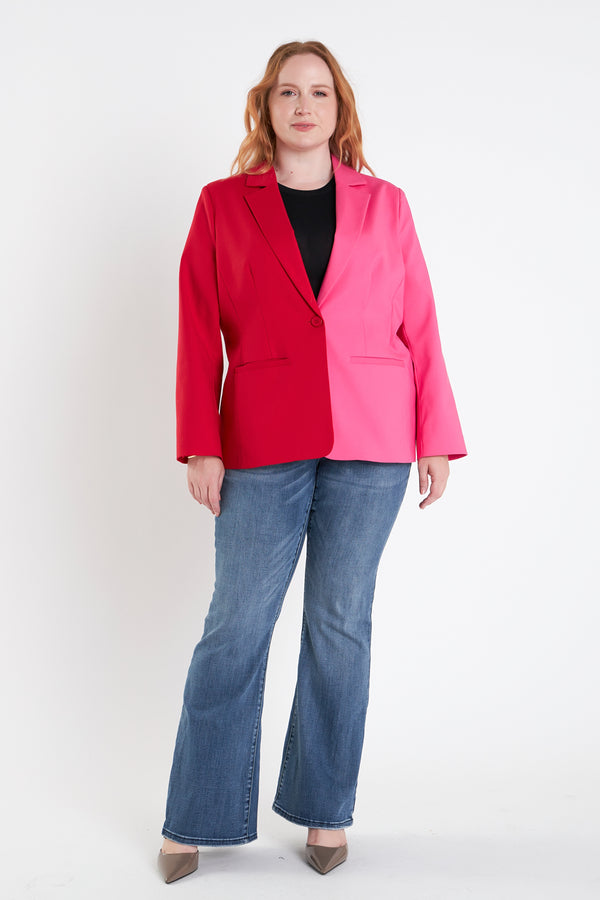 english factory Plus Size Color Block Blazer RED FUCHSIA