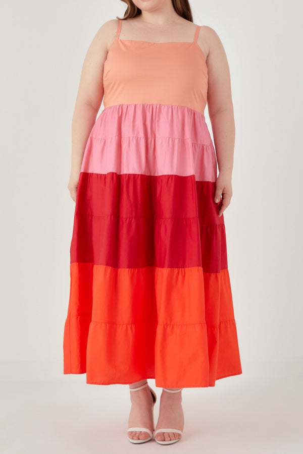 English Factory Plus Size Color Block Spaghetti Maxi Dress PINK