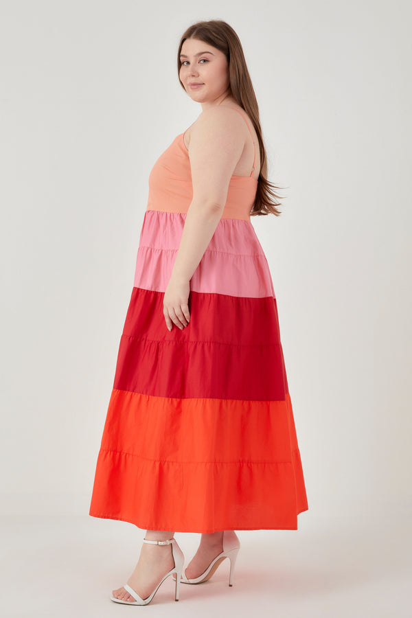 English Factory Plus Size Color Block Spaghetti Maxi Dress PINK