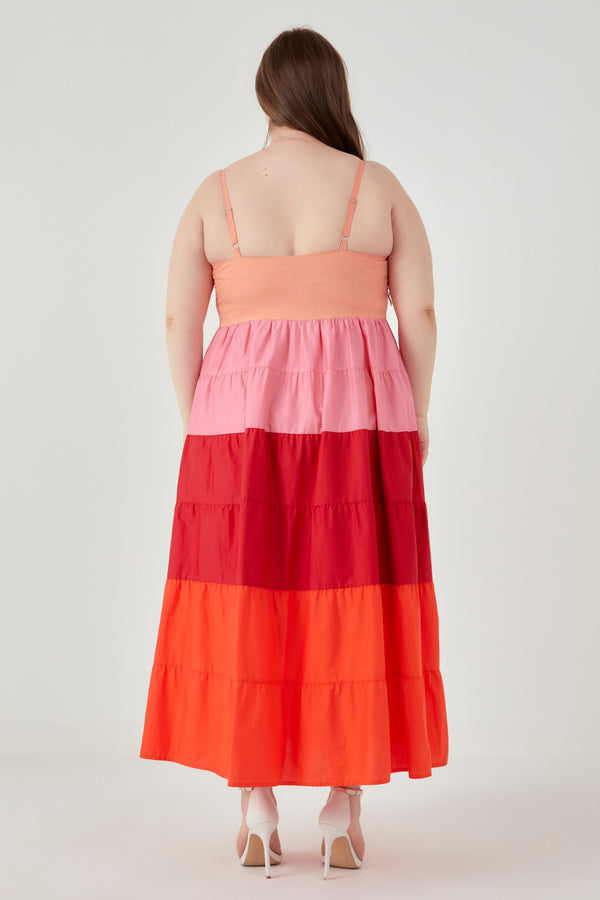 English Factory Plus Size Color Block Spaghetti Maxi Dress PINK