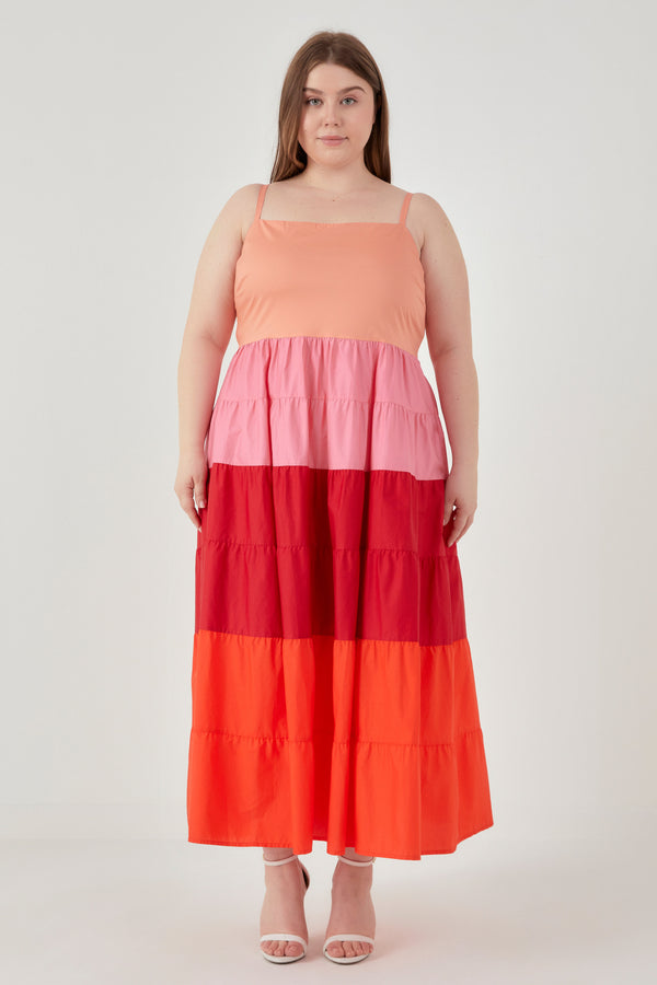 english factory Plus Size Color Block Spaghetti Maxi Dress PINK