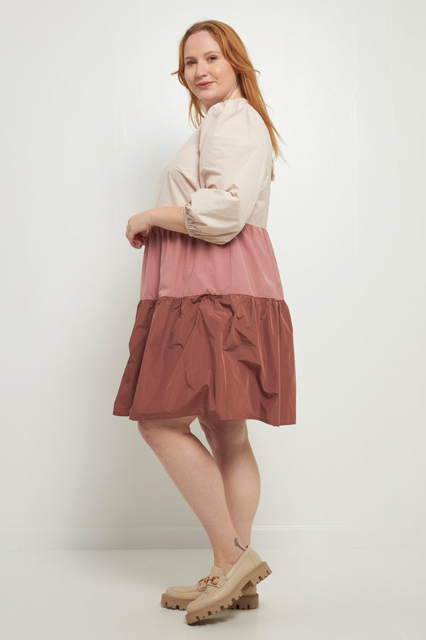 English Factory Plus Size Colorblock Mini Dress MULTI