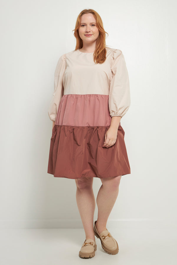 english factory Plus Size Colorblock Mini Dress MULTI