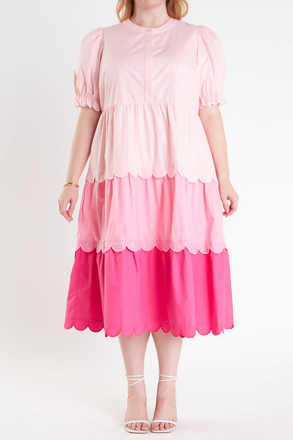 English Factory Plus Size Colorblock Scallop Dress PINK MULTI
