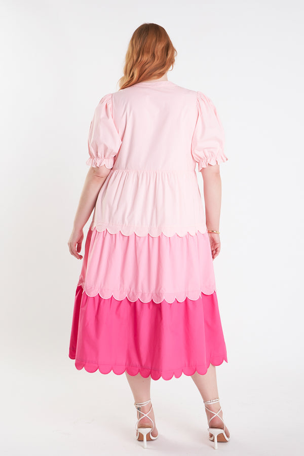 English Factory Plus Size Colorblock Scallop Dress PINK MULTI