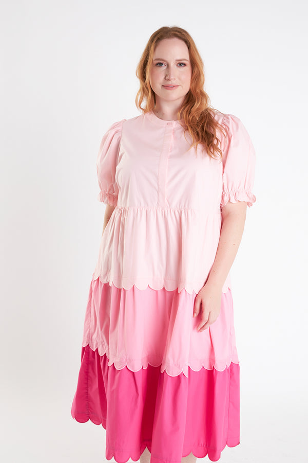 English Factory Plus Size Colorblock Scallop Dress PINK MULTI