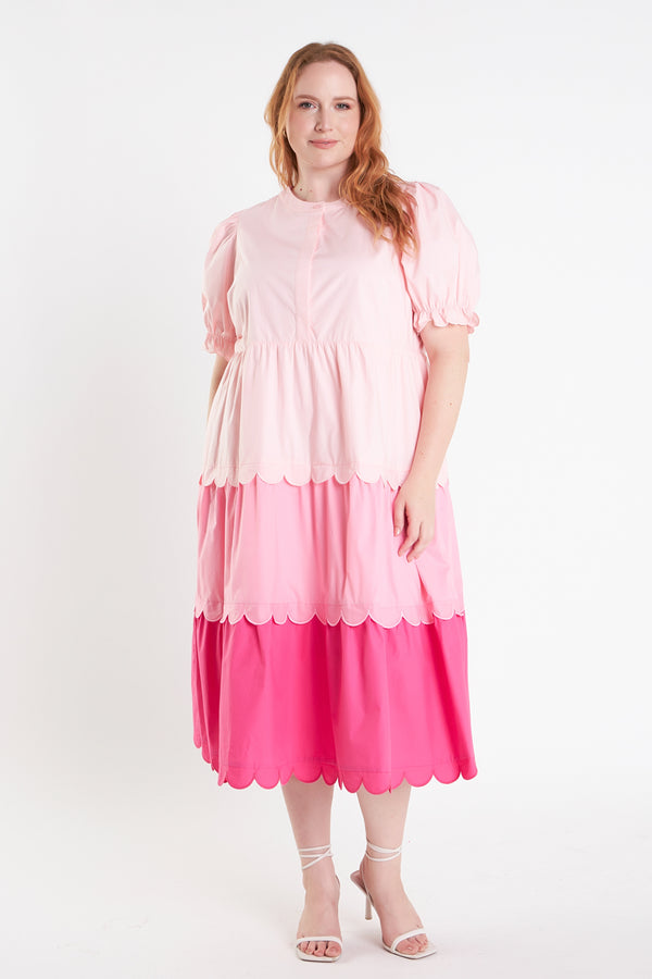 english factory Plus Size Colorblock Scallop Dress PINK MULTI