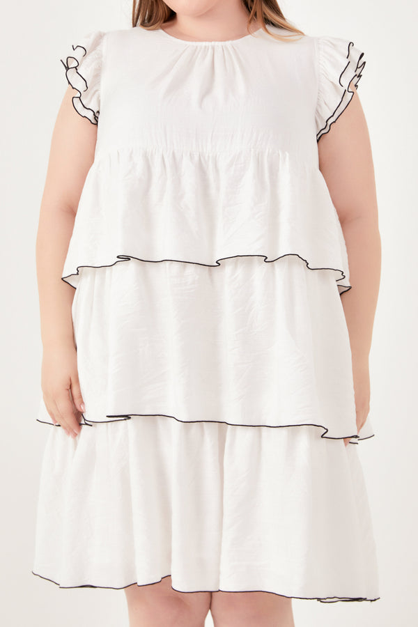 English Factory Plus Size Contrast Detail Babydoll Dress WHITE