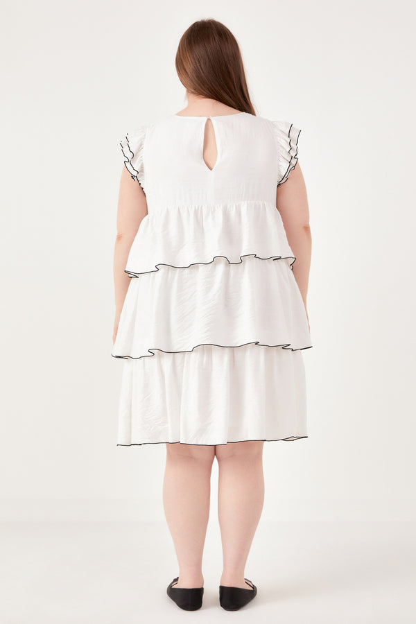 English Factory Plus Size Contrast Detail Babydoll Dress WHITE