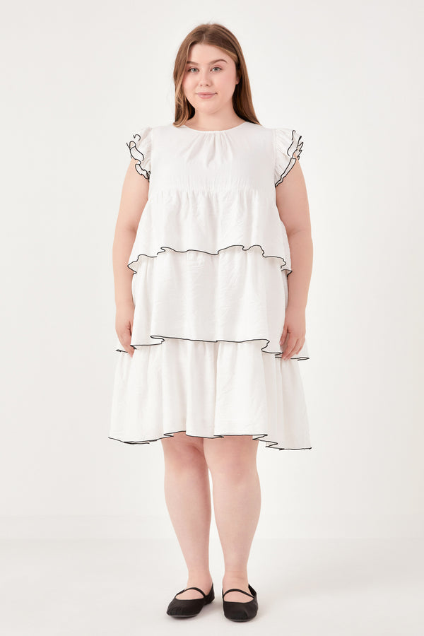 english factory Plus Size Contrast Detail Babydoll Dress WHITE