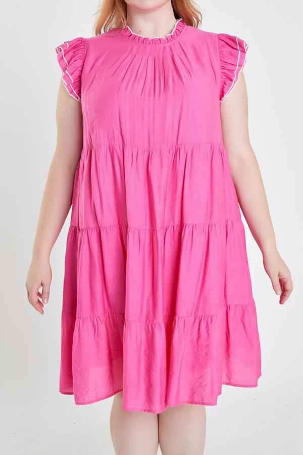 English Factory Plus Size Contrast Merrow Babydoll Dress PINK