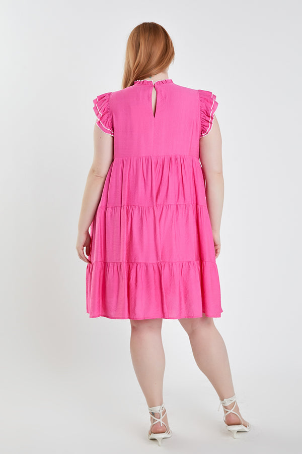 English Factory Plus Size Contrast Merrow Babydoll Dress PINK